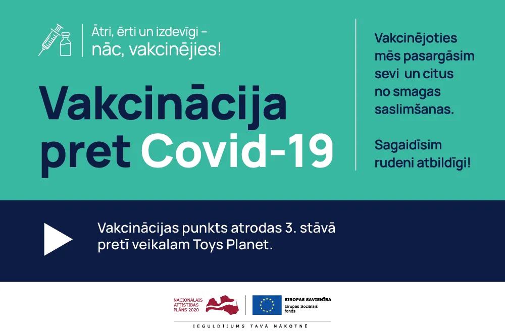 No 7.jūlija darbosies Vakcinācijas punkts t/c Origo 3.stāvā