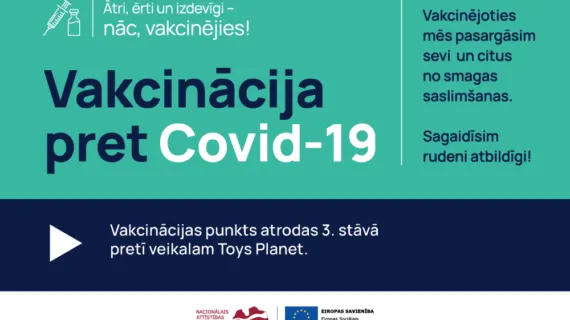 No 7.jūlija darbosies Vakcinācijas punkts t/c Origo 3.stāvā